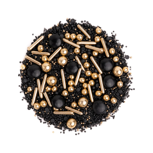 Czarno-złota posypka cukrowa BLACK'N'GOLD, widok z góry – Słodki Bufet
